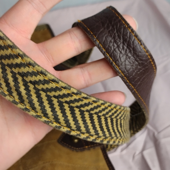 Vaan & Co Women Milano Upcycled Leather And Suede Herringbone Tote Shoulder Bag - Picture 8 of 15